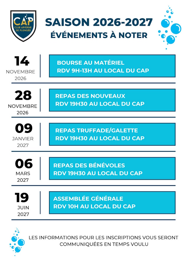 SAISON 2025 2026 événements à noter
