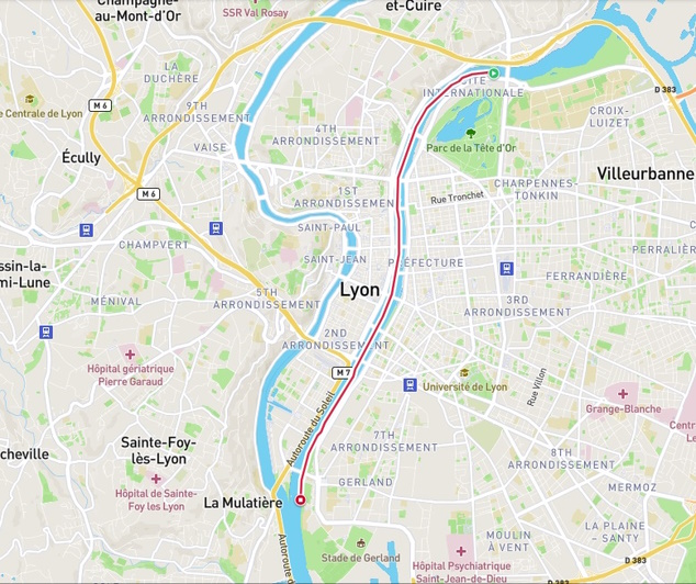 Parcours de la 42ème Traversée de Lyon en NAP et Hydro