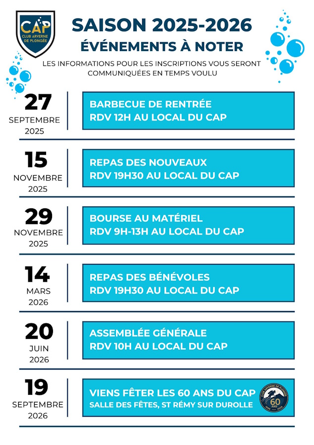 SAISON 2025 2026 événements à noter